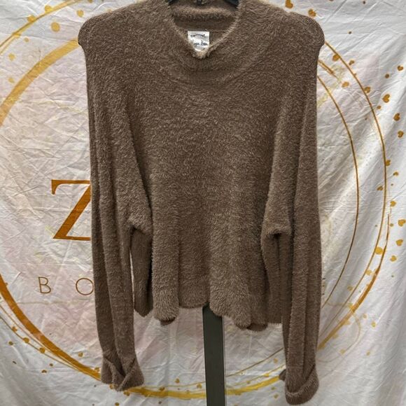 Hippie Rose Juniors' Eyelash Mock-Neck Cuffed Sweater - Coco Ash Size XL - Picture 2 of 4